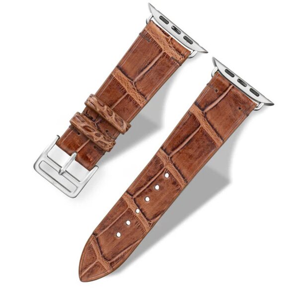Slim Alligator Leather Watch Band – Classic Fit - Rich Glay Brown Color - Picture 3 of 4